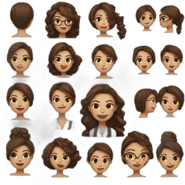 Woman, hair tied up, brown eyes, Marsala lipstick, technology teacher emoji