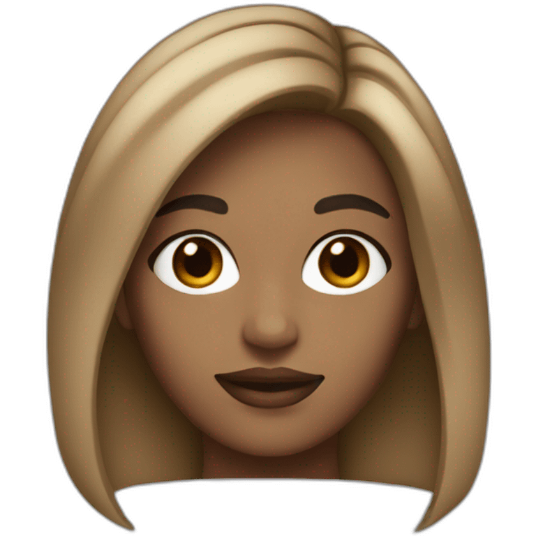 Tan woman with middle part dark blonde balayage and brown eyes emoji