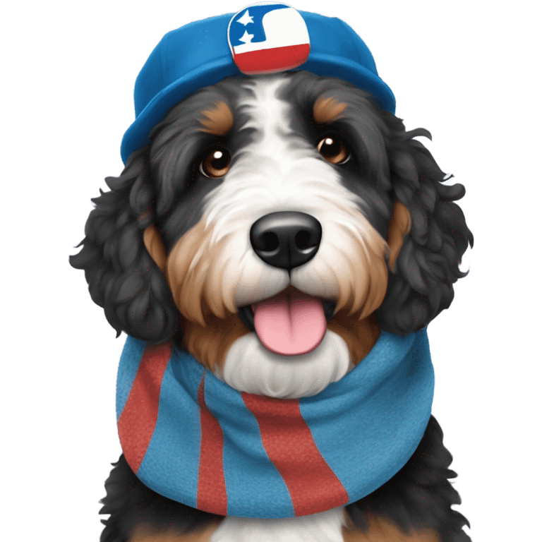 Bernedoodle with tennessee smokies hat and scarf emoji