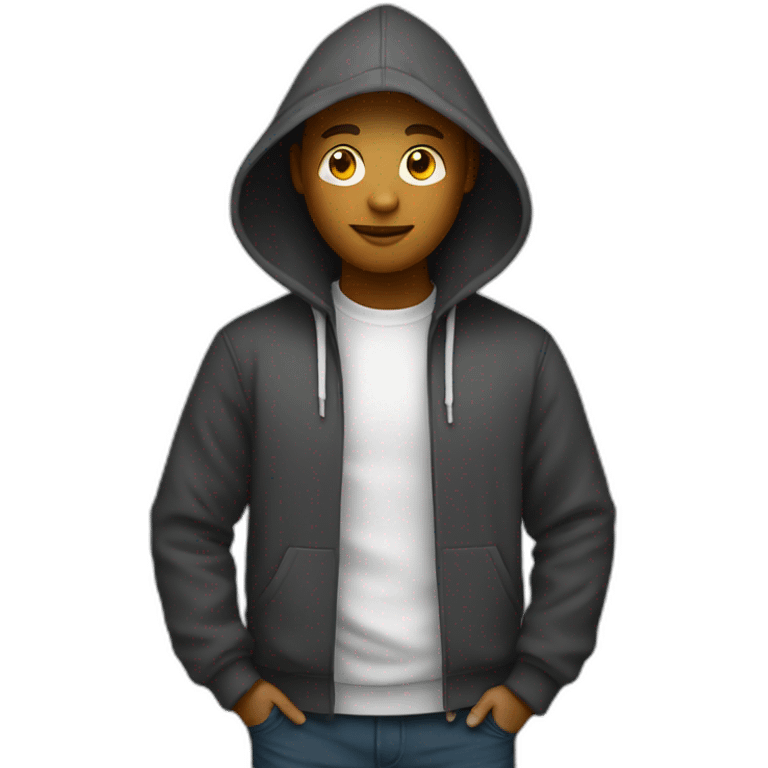 Light face developer with a hoodie coding on the macbook emoji