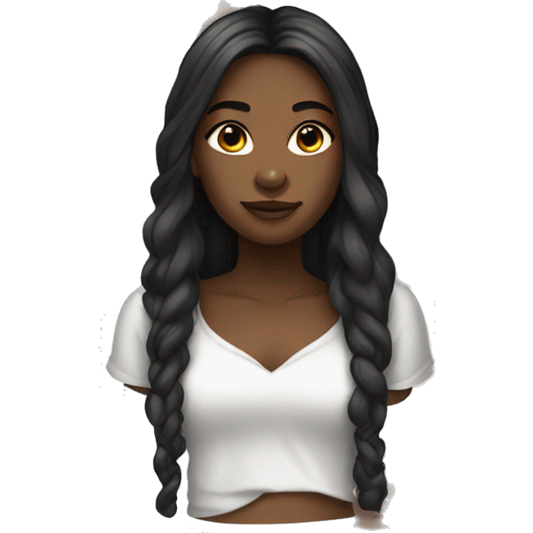 pretty black girl with long hair and a white shirt emoji