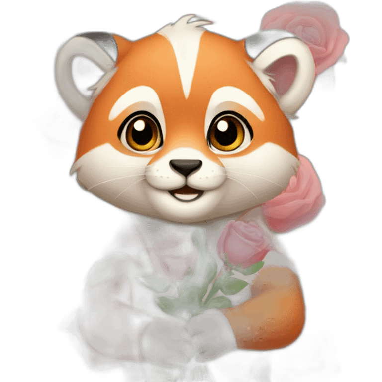 Ailurus fulgens avec un bouquet de rose emoji