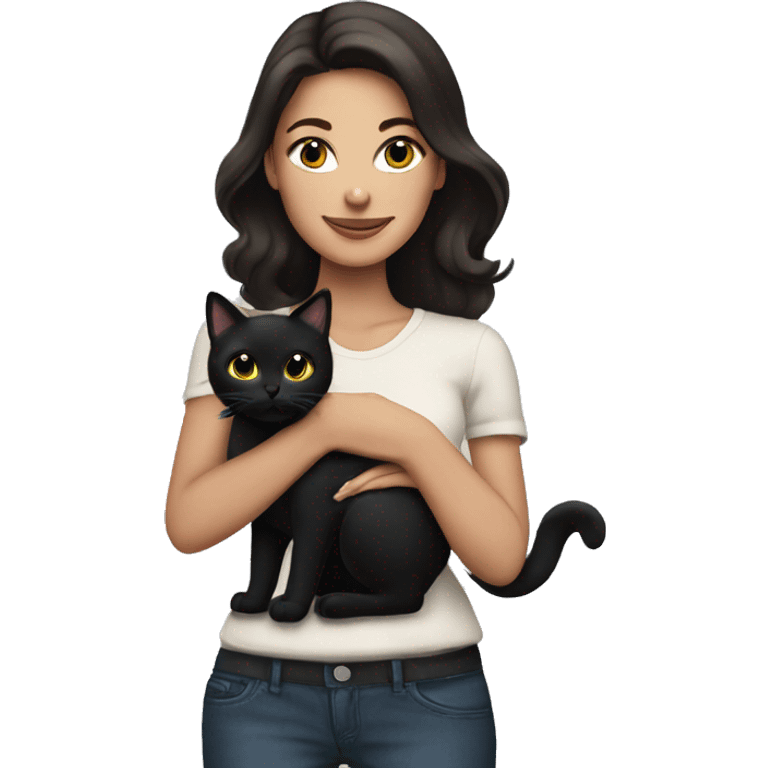 Pretty brunette woman holding Black cat emoji