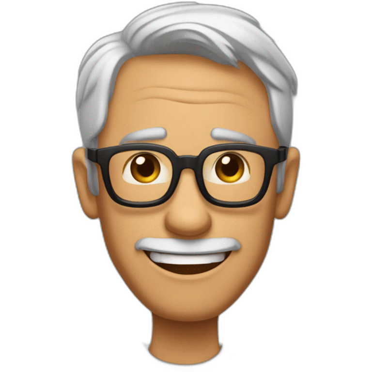 Imagen al estilo Disney Pixar de hombre de 55 años, pelo  canoso, gafas, sin afeitar y complexión fuerte emoji