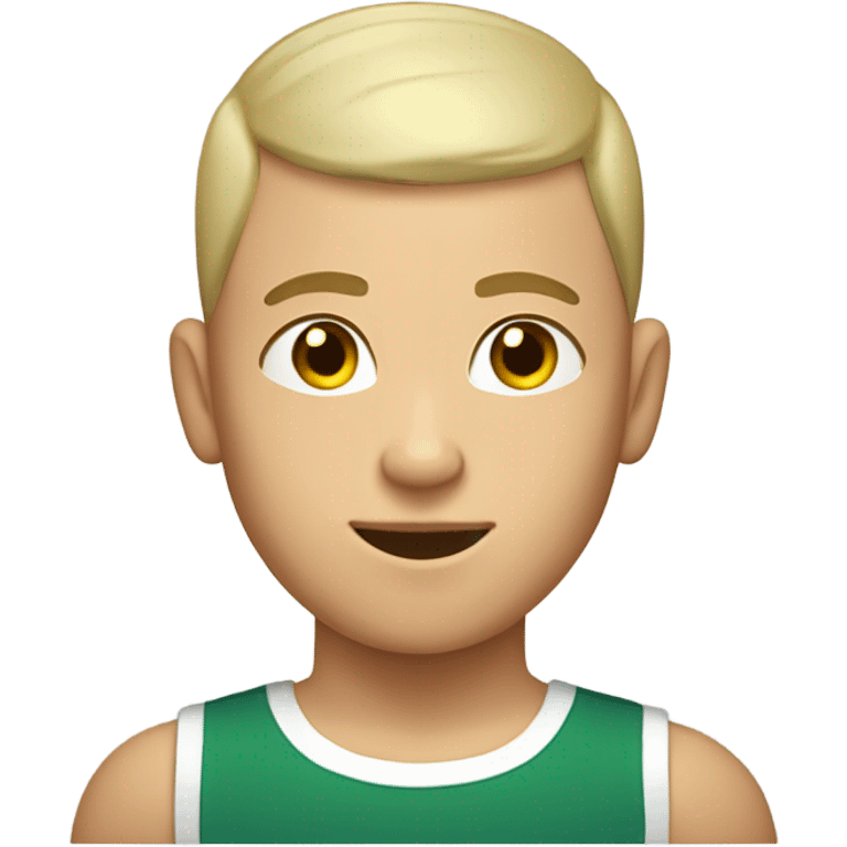 a white teenager  with a buzz cut and a goat beard and muscler body emoji