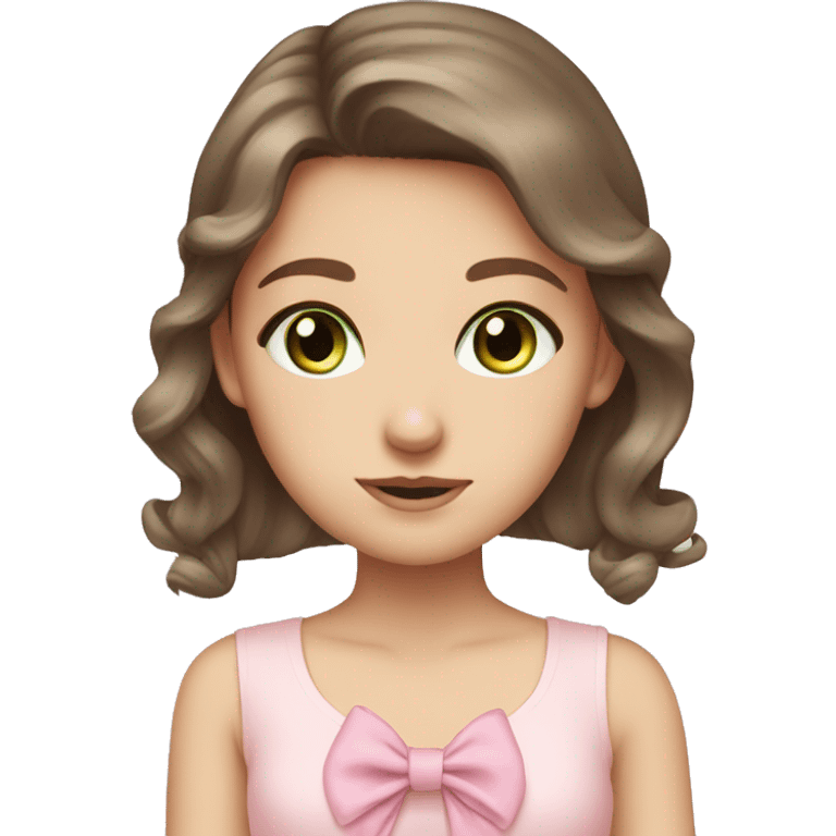 brown hair girl pale green eyes cute pastel pink bow emoji