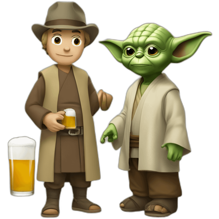 Mikey qui boit de la bière avec maître yoda emoji