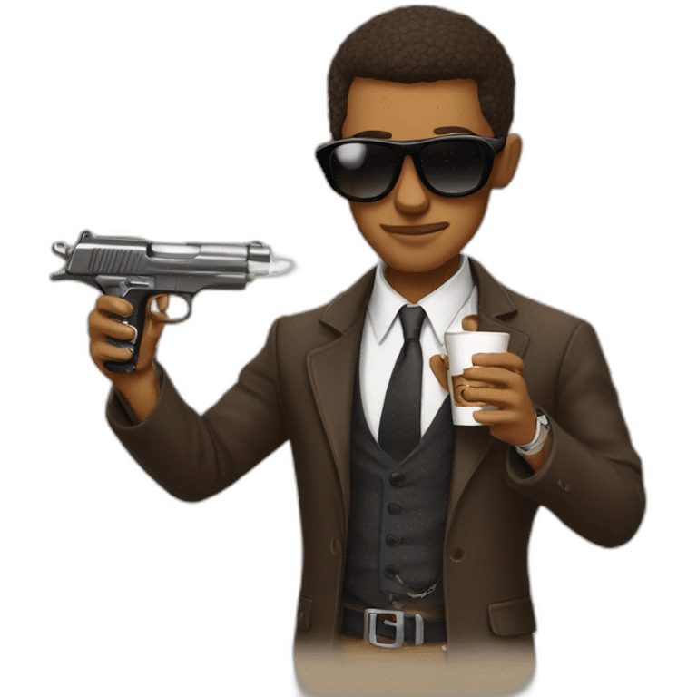 gangster-with-a-Abyssinian cat-gun-and-sunglasses-drinking-coffee emoji