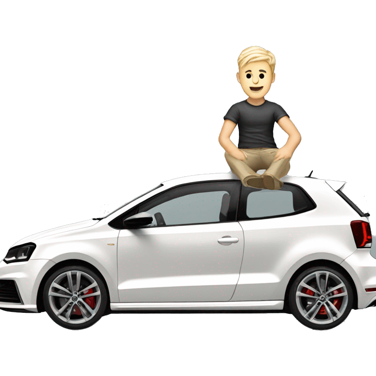 Blonde male sitting in white Volkswagen polo GTI with gold alloys emoji