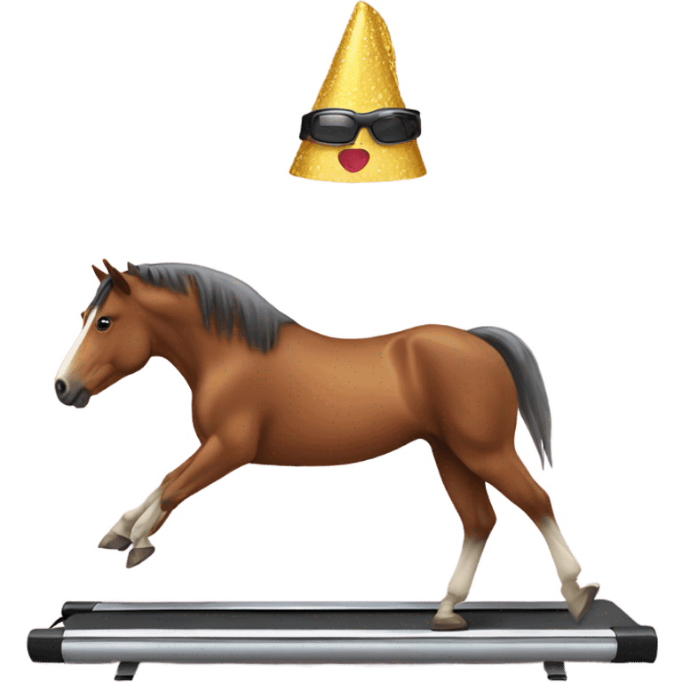 Horse on treadmill with party hat  emoji