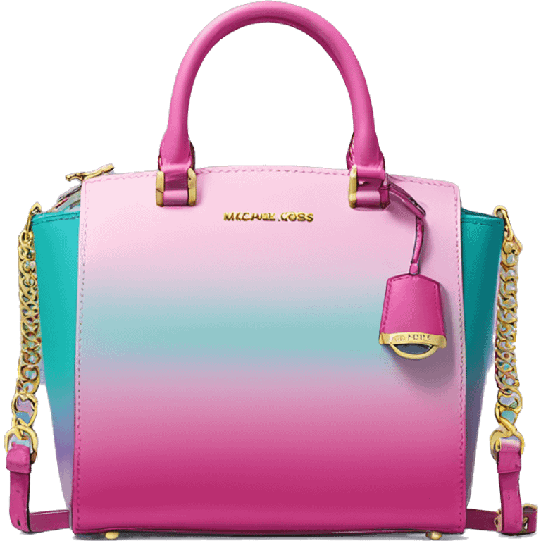 Realistic isolated bubblegum pink ,teal,and light purple ombre Michael Kors satchel purse.  emoji