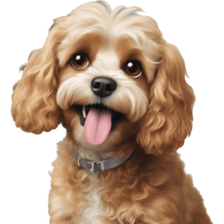 A cavoodle ( dog kings Charles cavalier cross poodle) being happy emoji