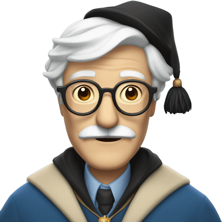 older man with white skin, black longer hair, mustache, glasses, with a magic hat, ravenclaw emoji