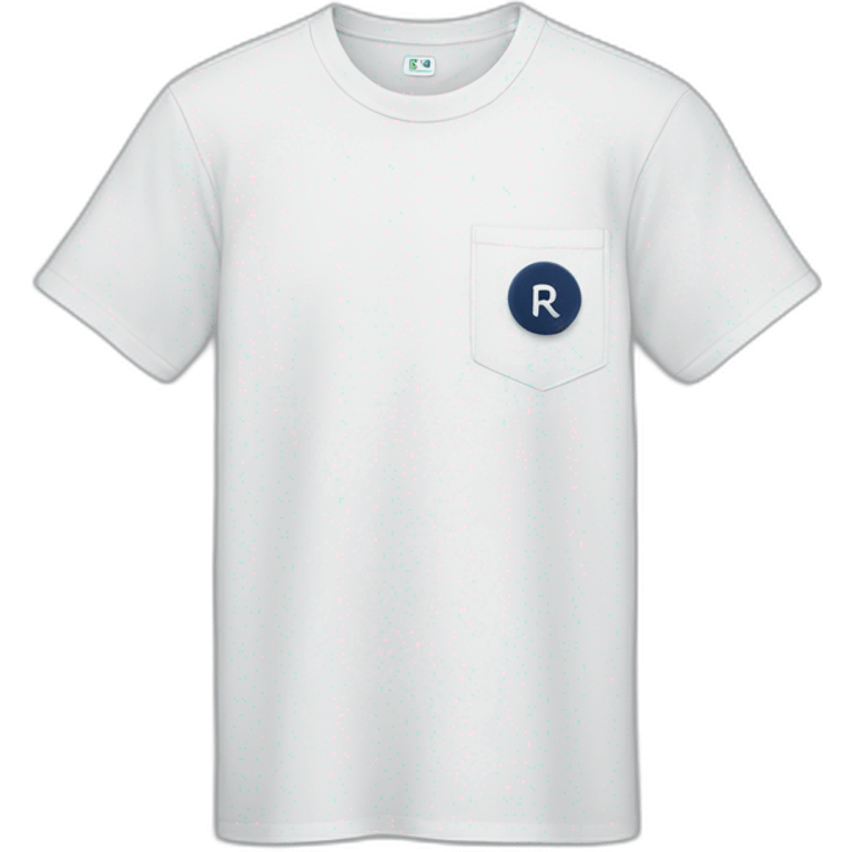 white tshirt with navy letter r on breast pocket emoji