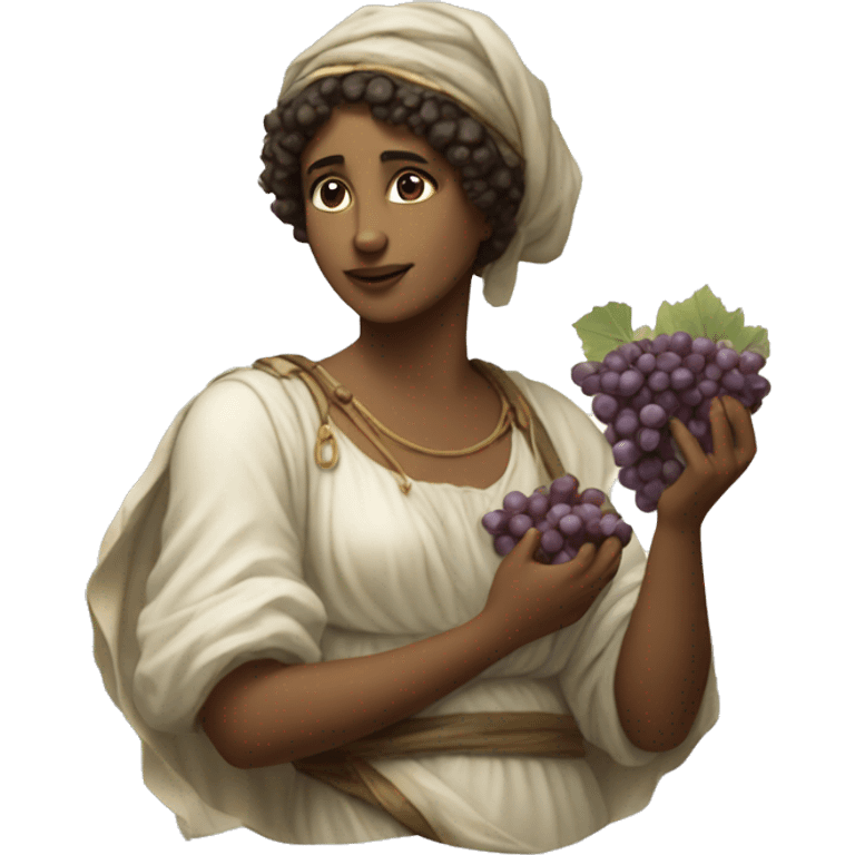 Sappho holds a bunch of grapes in her hand emoji