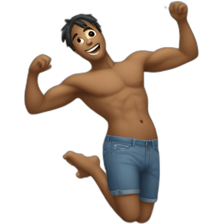 Shirtless guy dancing under raining money  emoji