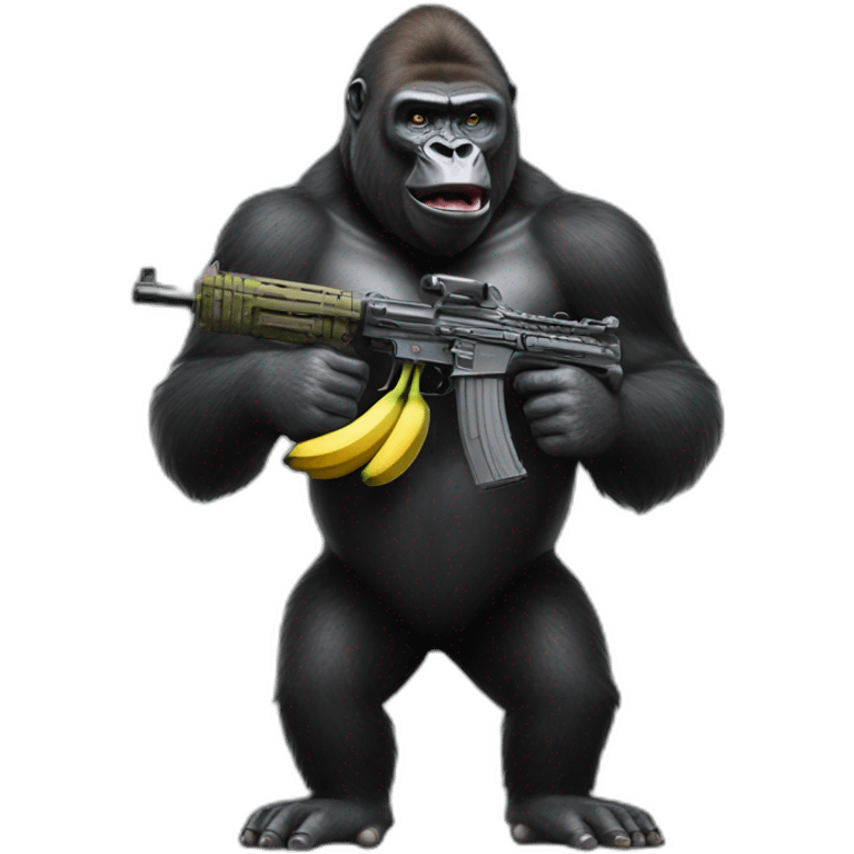 Gorilla with a banana as a machine gun emoji