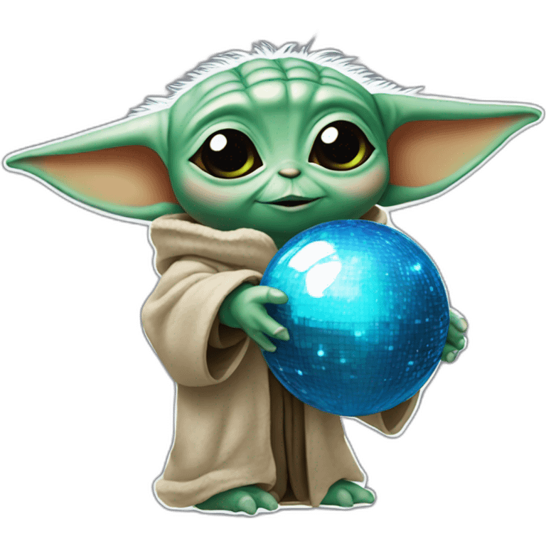 Baby yoda holding a disco ball emoji