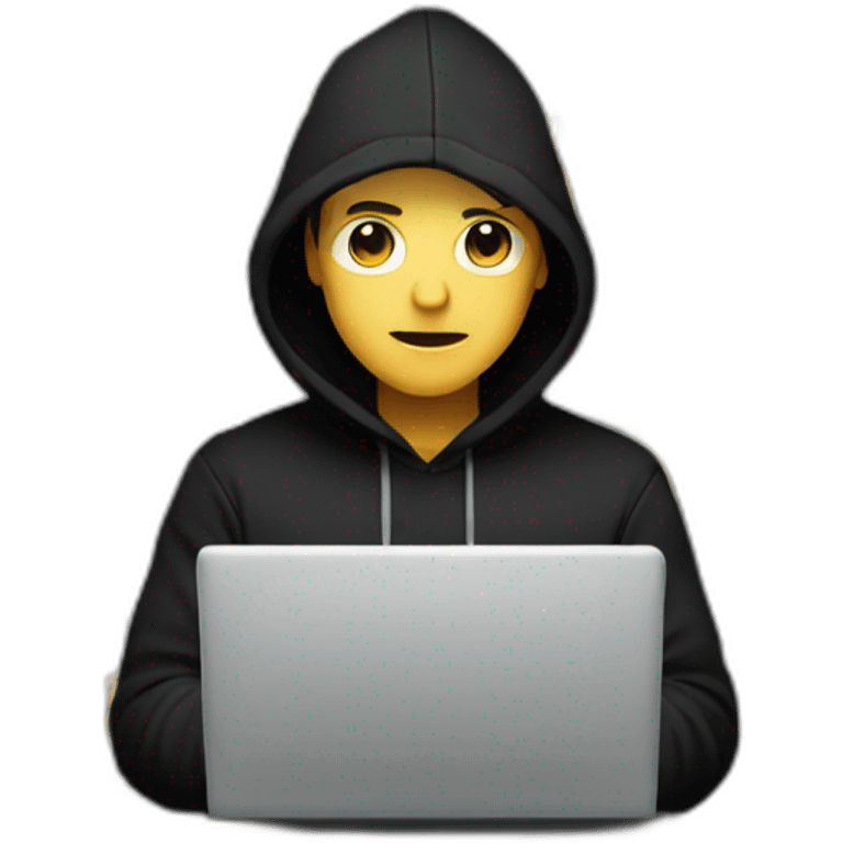 coder looking hacker with black hoodie and laptop in front emoji