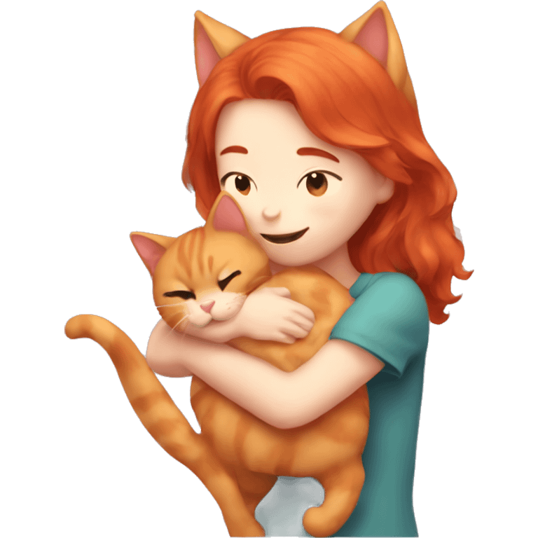 cute red haired cat girl giving a hug to chat emoji