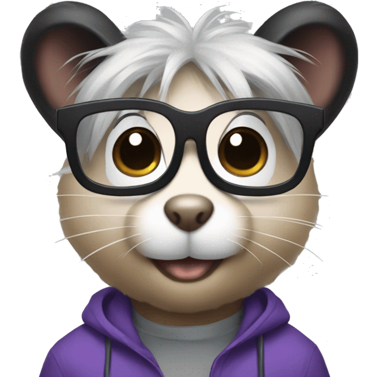 black hamster with woman black hair and glasses on his face emoji