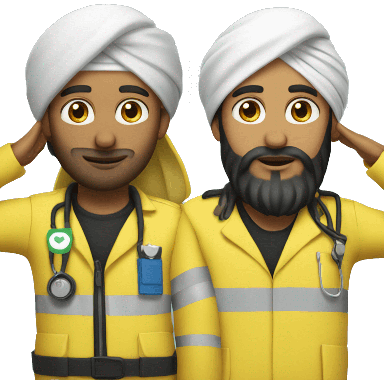 Skinny sikh man with beard wearing a black turban and a yellow paramedic jacket emoji