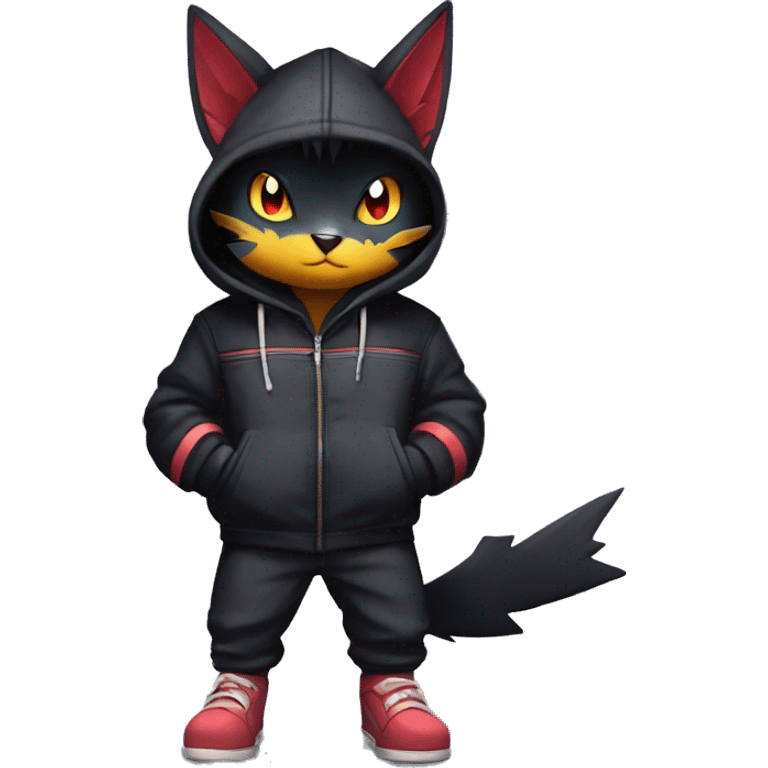 Cool Anthro Black Noibat-Quilava-Litten-Pokémon with edgy stripes hoodie spiked collar punk Full Body emoji