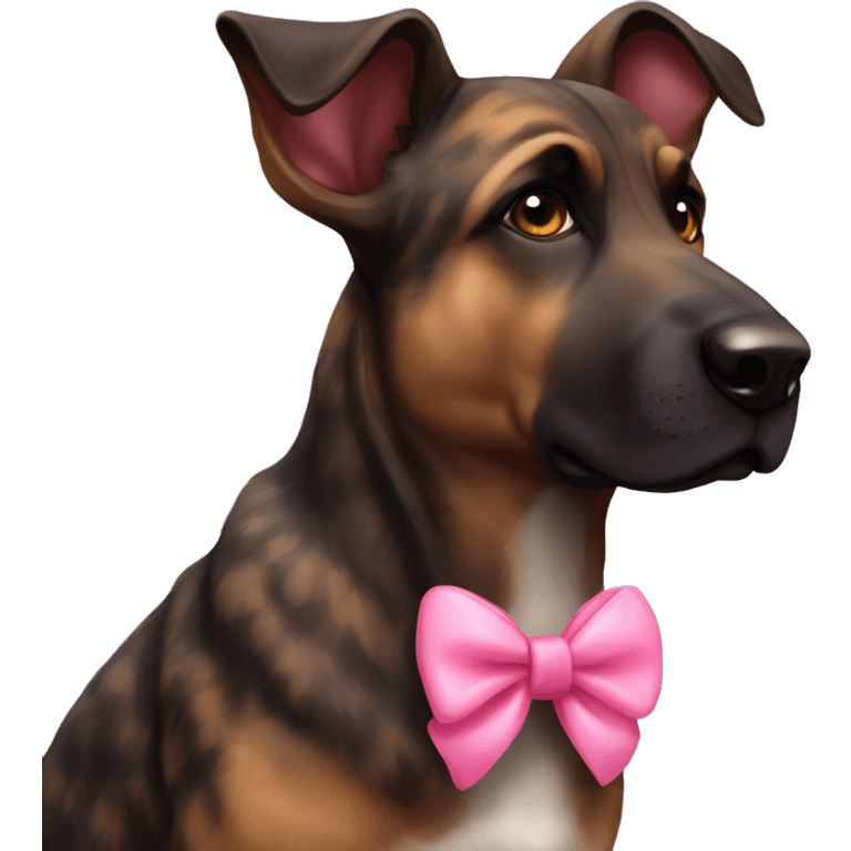 Brindle shepherd with pricked ears and pink bow emoji