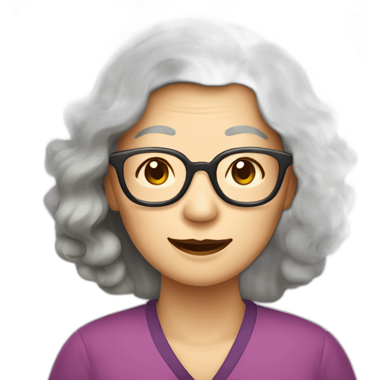 Chinese senior  lady has wavy long  wavy hair wear glasses show appreciation signs emoji