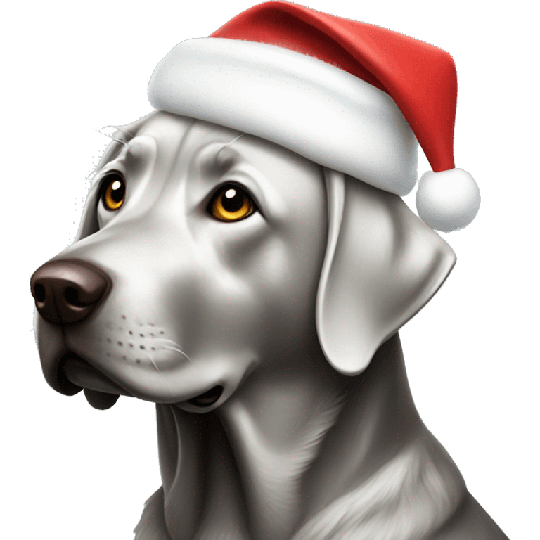 Silver lab wearing Santa hat emoji