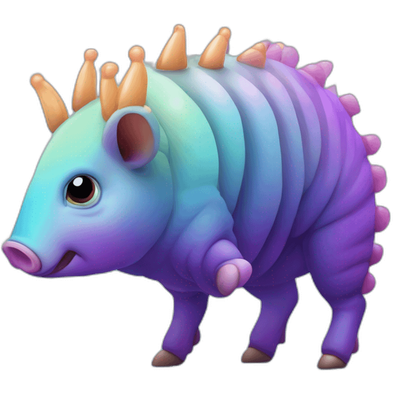 Iridescent cyan purple gradient pig armadillo cow centipede insect with star markings emoji