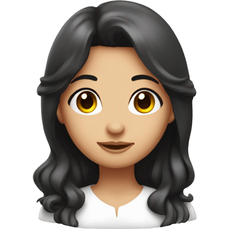 a young woman, dark hair, naughty face, angel halo emoji