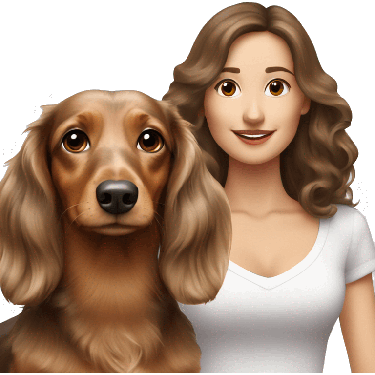 Two Tri Merle long haired Dachshunds together with brown haired woman  emoji