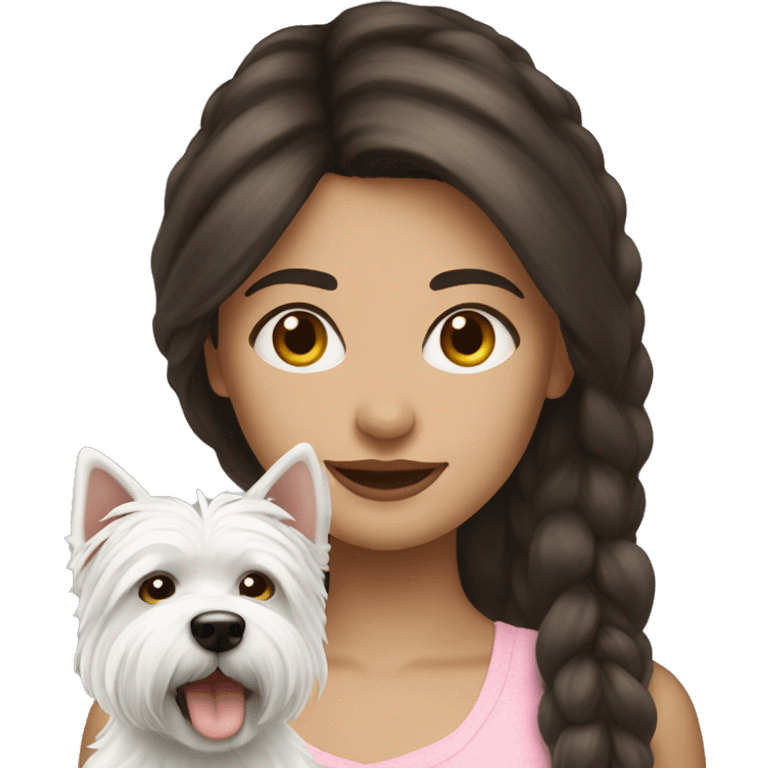 Brunette girl with westie emoji