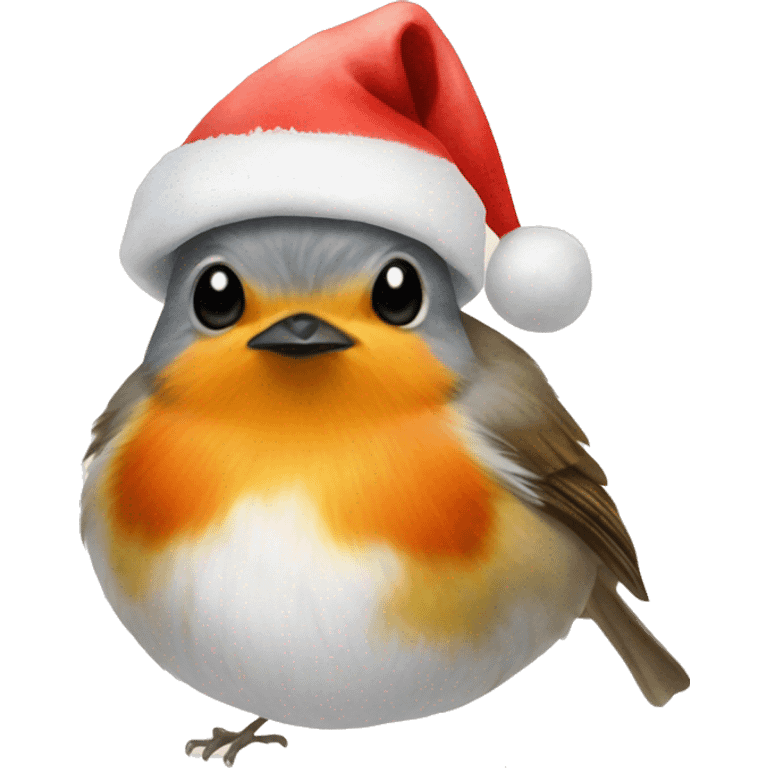 Watercolor Robin Bird Santa hat emoji