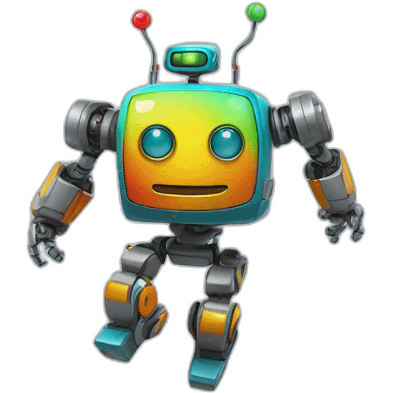 a cheerful multi-colored jumping robot emoji