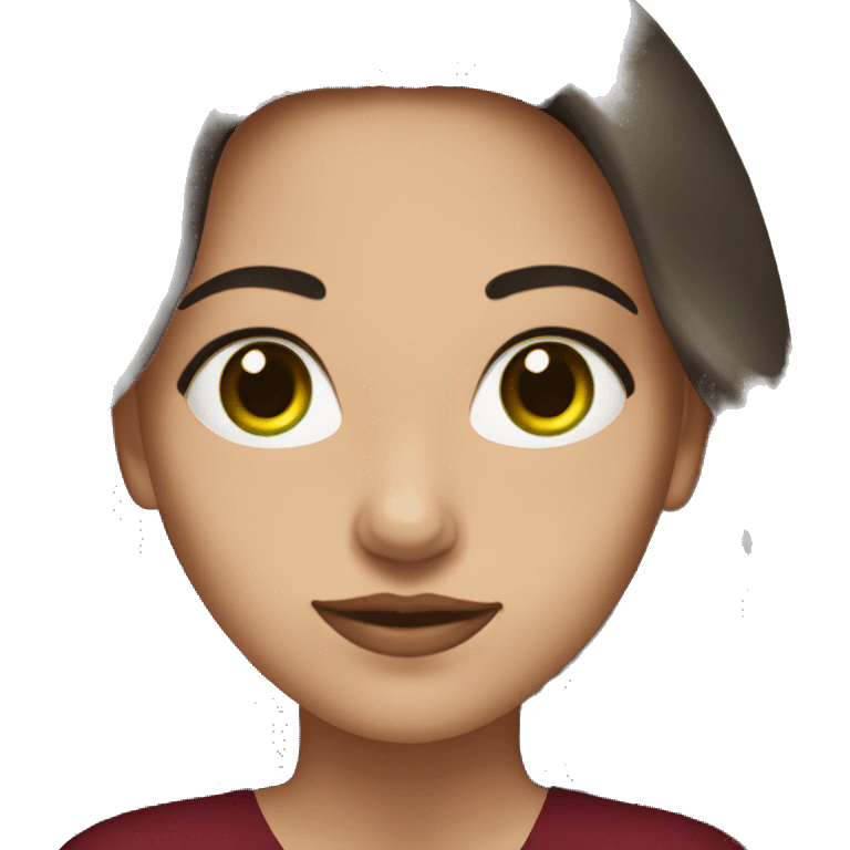 Brunette woman with green eyes and burgundy dress emoji