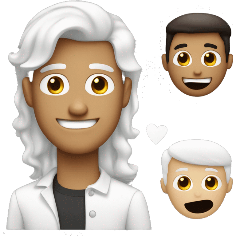 Un chico blanco con ojos cafes sonriendo y con pelo negro y un hopo leve emoji