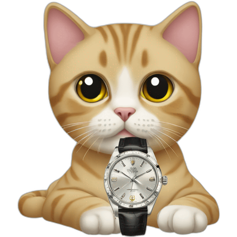 british short hair cat with rolex watch emoji