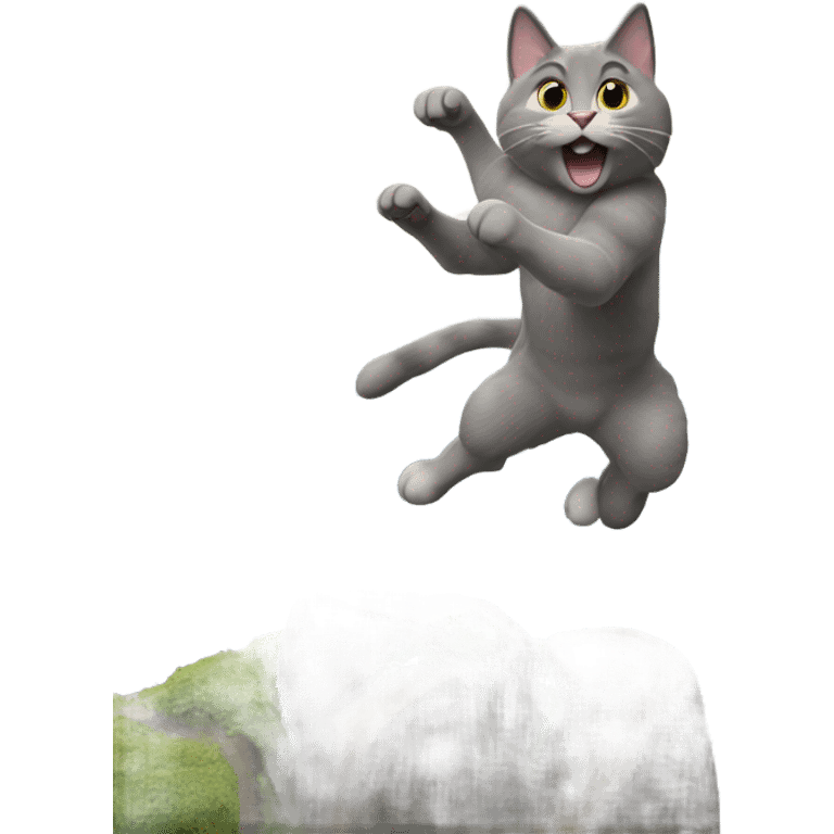 Grey cat jumping a mountain  emoji