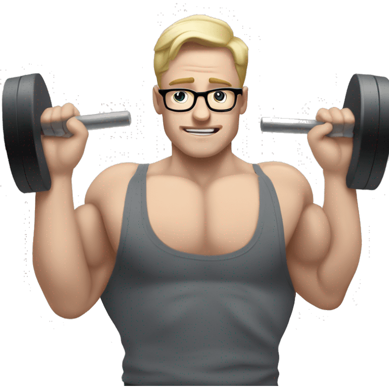 Pale guy with glasses doing benchpress workout emoji