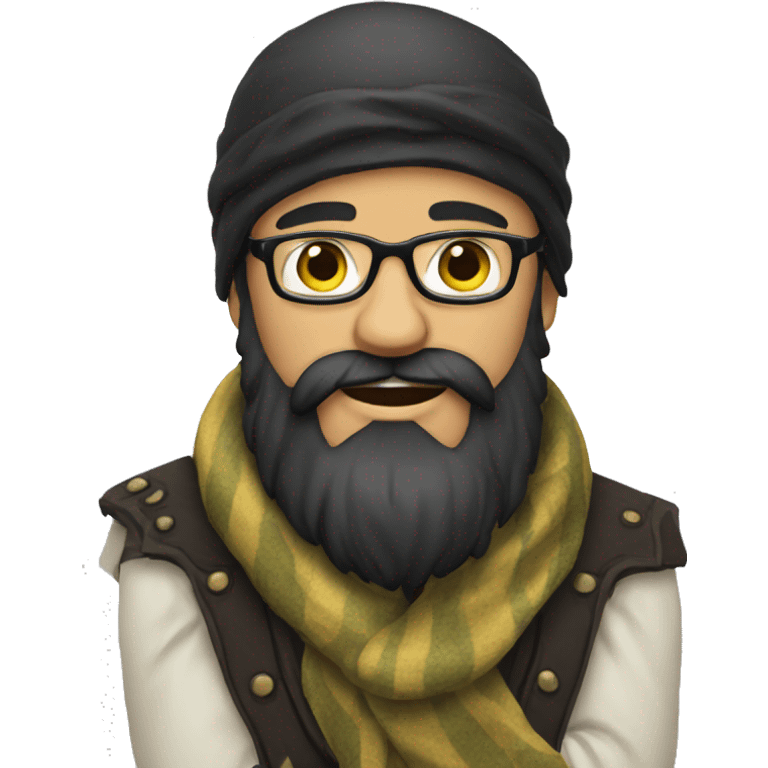 guy with black beard, glasses and pirate scarf in the head emoji