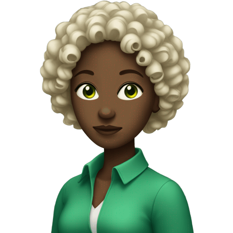 A black lady with green eyes and curly hair emoji