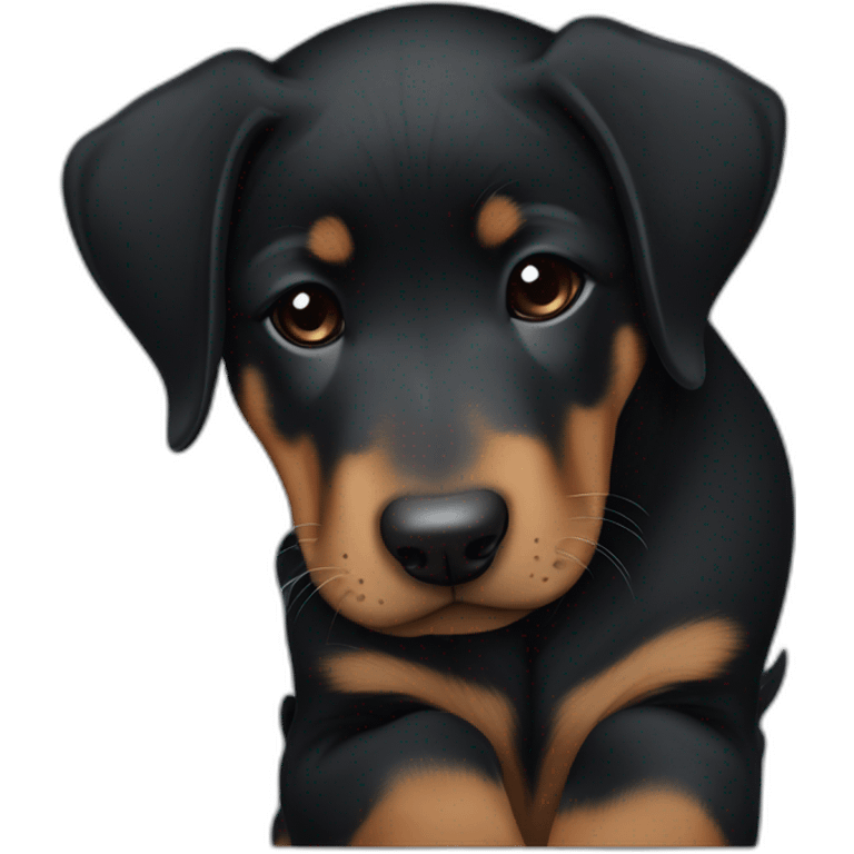 Sleeping black and brown beauceron puppy with white chest and chin emoji