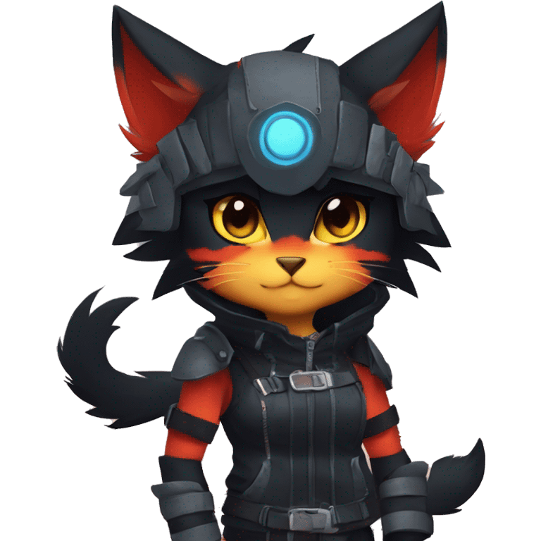 Edgy Shy Anthro Warrior cool pretty dark Litten-Pokémon-cat-fursona-animal techwear emoji