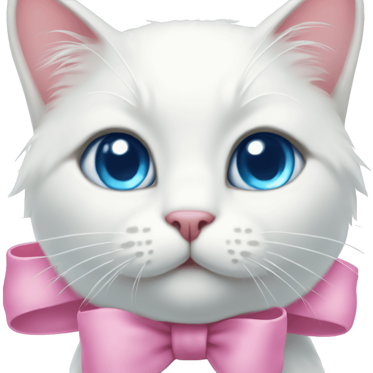 white cat with a pink bow and blue eyes emoji