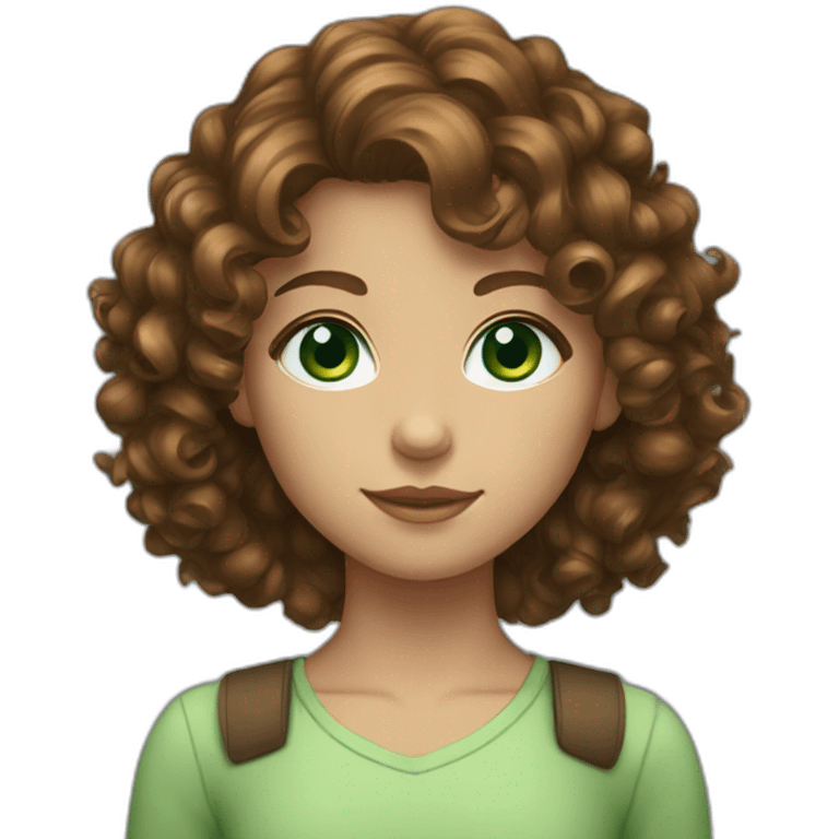 girl with brown curly hair and green blue eyes emoji