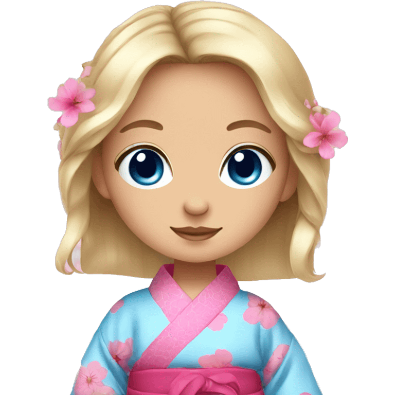 cute girl with blue eyes in pink flower kimono emoji