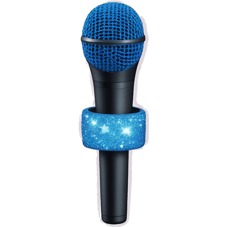 a pink and blue handheld microphone with glitter emoji