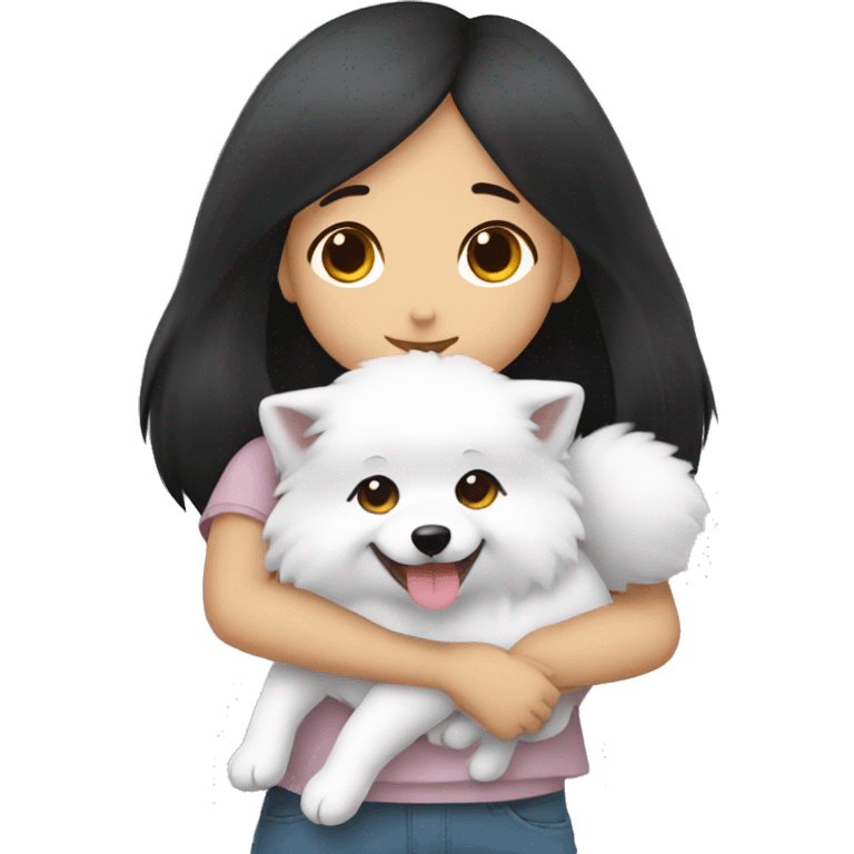 Japanese spitz dog hug black hair girl emoji